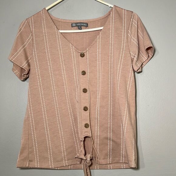 Daisy Fuentes Tan Short Sleeve Front Knot Tank Top Small - Picture 1 of 6